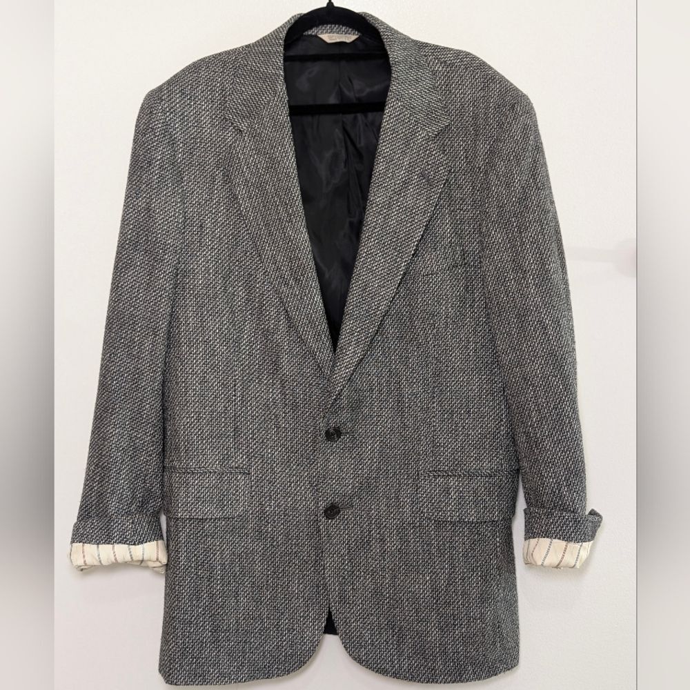 Vintage 80s Hunt Valley Wool Sport Coat 42R Gray Tweed Professor Academic - Picture 2 of 15